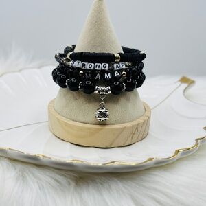 “Strong AF Mama” Arm Candy Beaded Bracelet Black